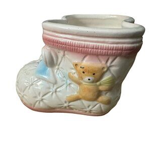 Vintage Giftwares Co. Baby‎ Booties Ceramic Planter White Mauve Blue Unisex